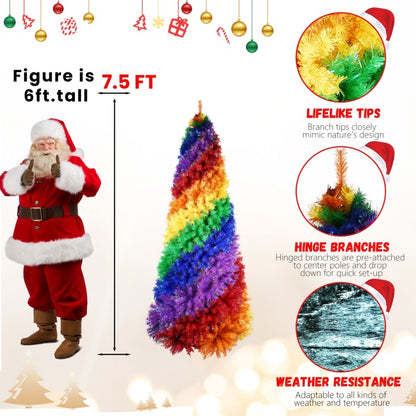 6FT 7.5FT Artificial Colorful Rainbow Christmas Tree, Hinged Xmas Tree With PVC Branch Tips - Patrian Supply Co.