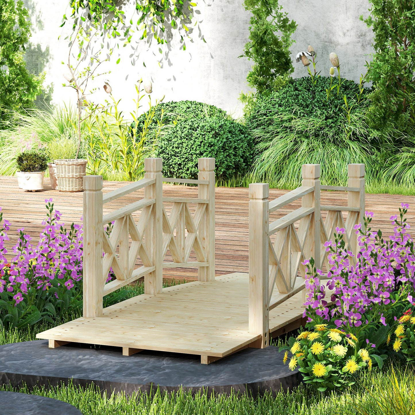 5 Ft. Wooden Garden Bridge Footbridge For  Ponds, Creeks, Streams, Nature Wood