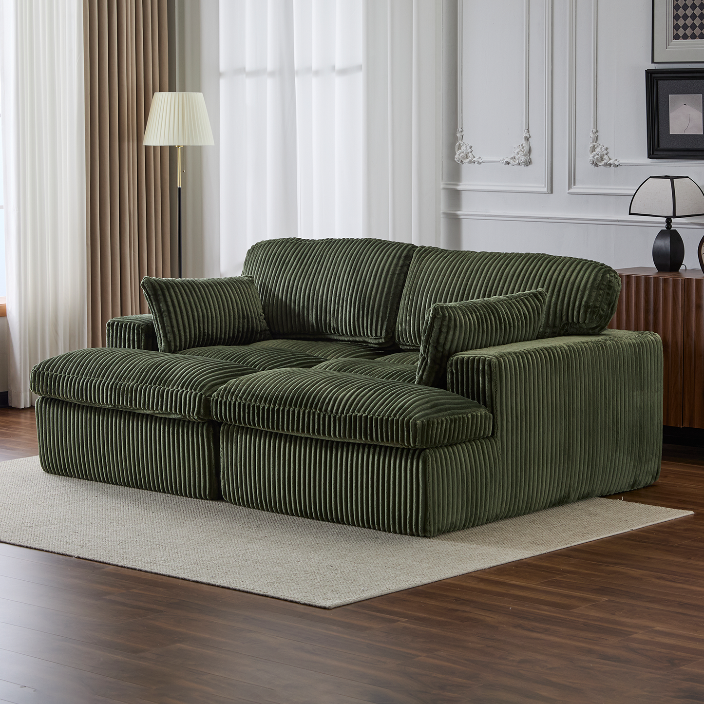 Indoor double chaise lounge chair featuring an oversized upholstered sleeper cloud couch with deep seats