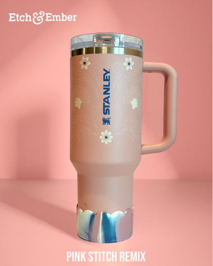 Pink Stitch Scalloped Tumbler Boot -fits 20-40oz