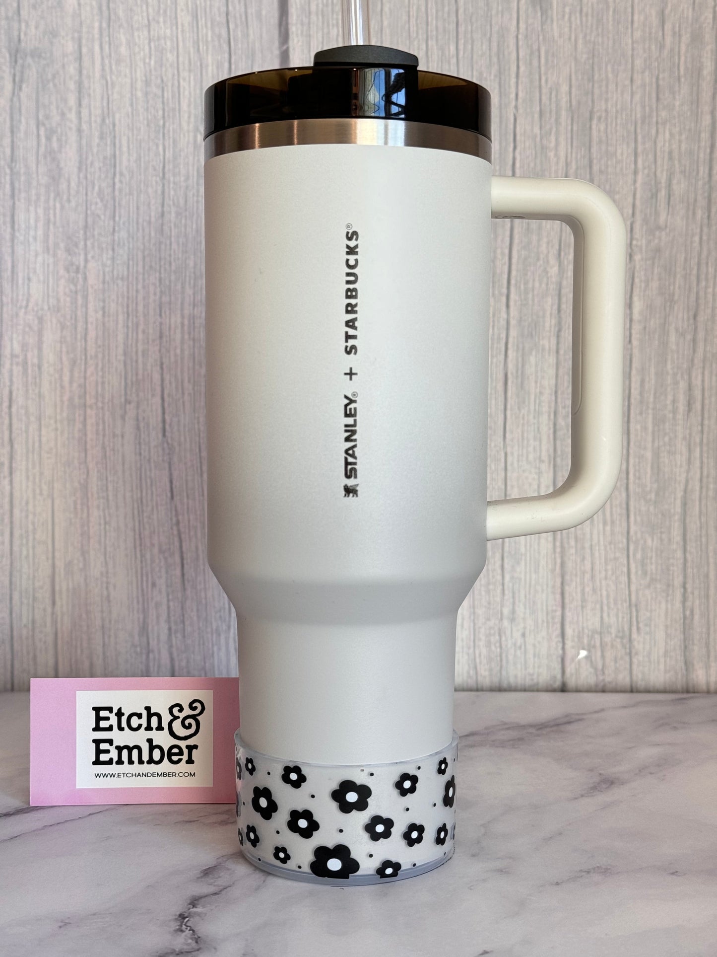 CLEAR BLACK DAISIES Tumbler Boot -fits 20-40oz