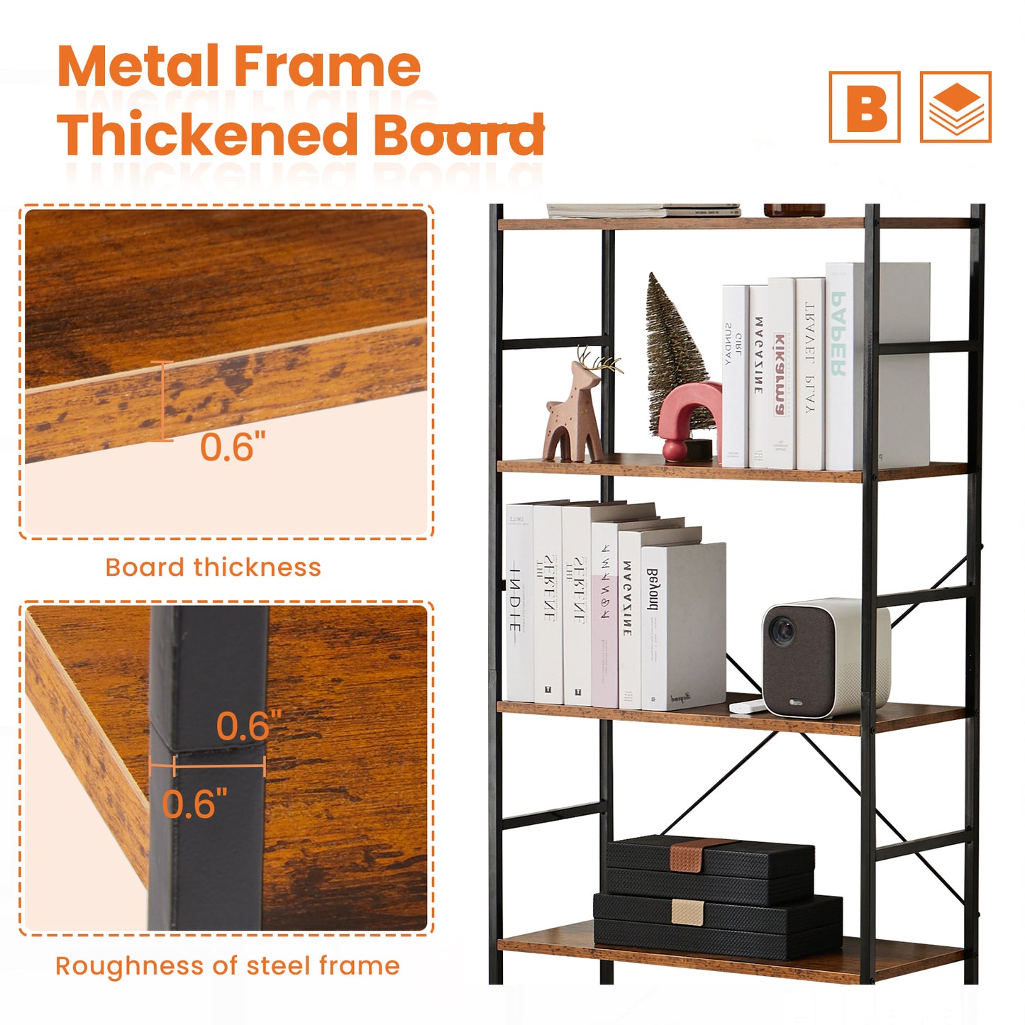 Five-tier bookshelf