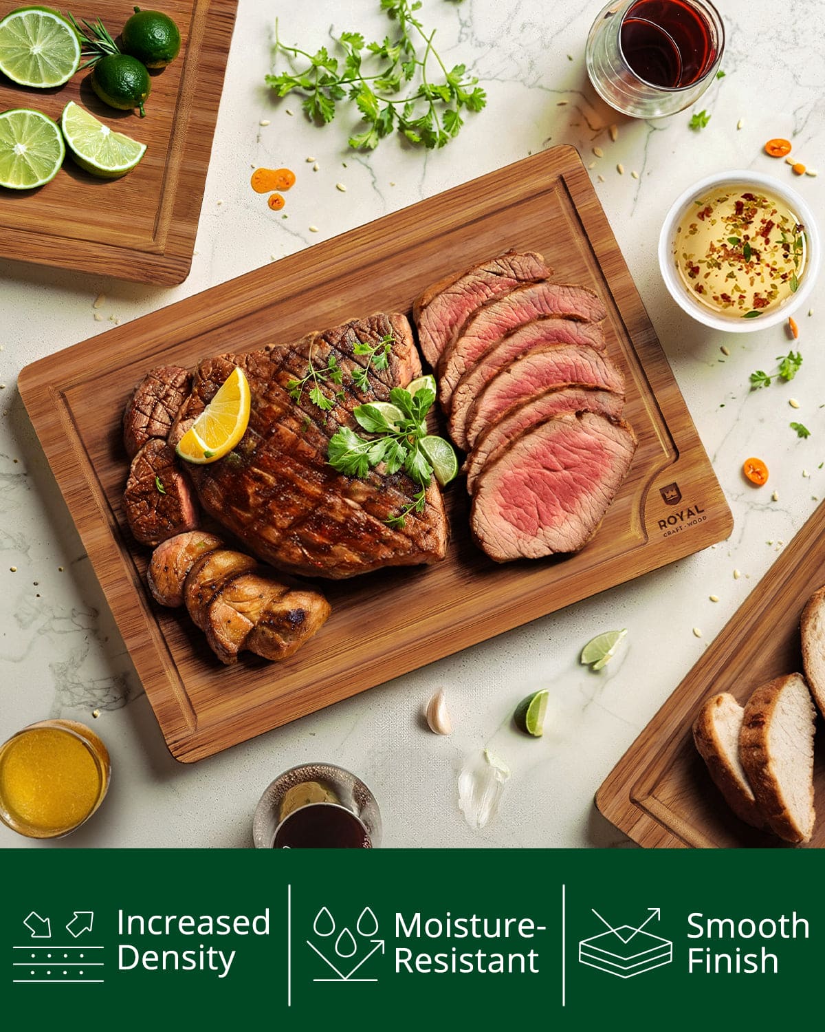 Cutting Board Set of 3, Bamboo, Brown