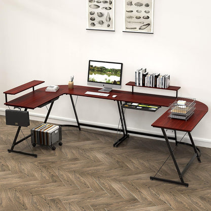 Vista L-Shape Desk with Monitor Stand, Cherry