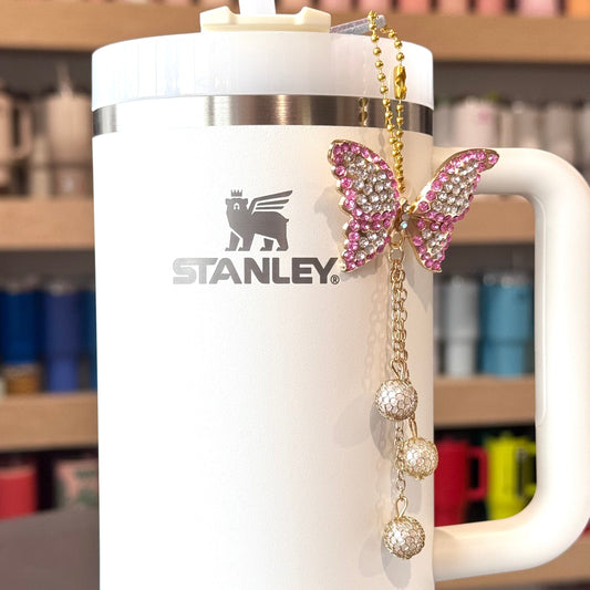 Pink Butterfly & Pearls Charm - Tumbler Handle Charm