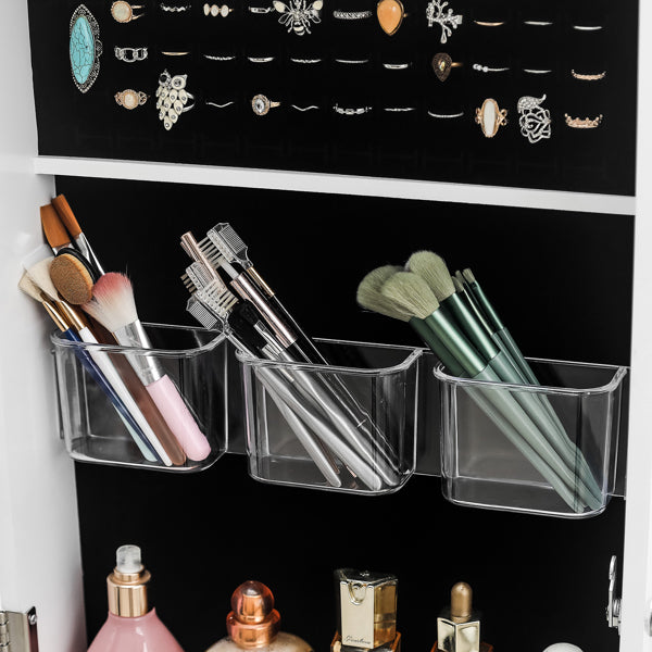 Full Mirror Wall Hanging, 4 Layers Of Storage, 3 Storage Boxes, Wooden Stickers