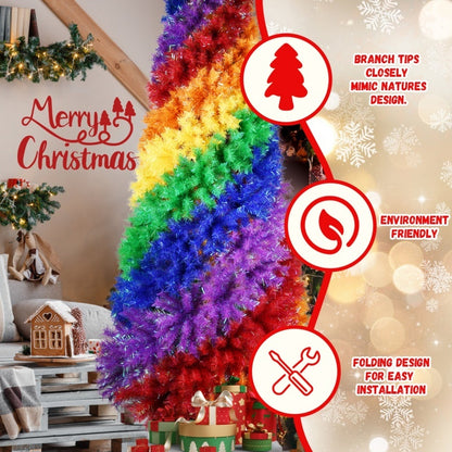 6FT 7.5FT Artificial Colorful Rainbow Christmas Tree, Hinged Xmas Tree With PVC Branch Tips - Patrian Supply Co.
