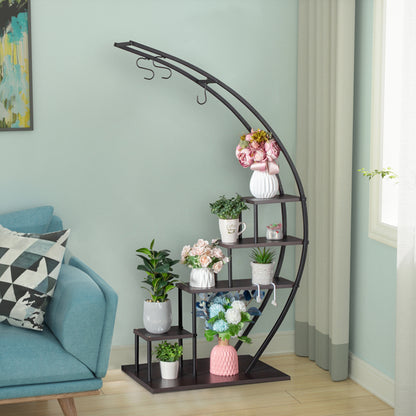 2pcs, 5-layer Semi-circular Iron Wood Black Iron Flower Rack