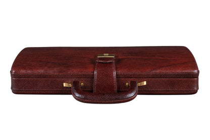 Executive Men's Leather Attache Briefcase Brown/Cherry Red
