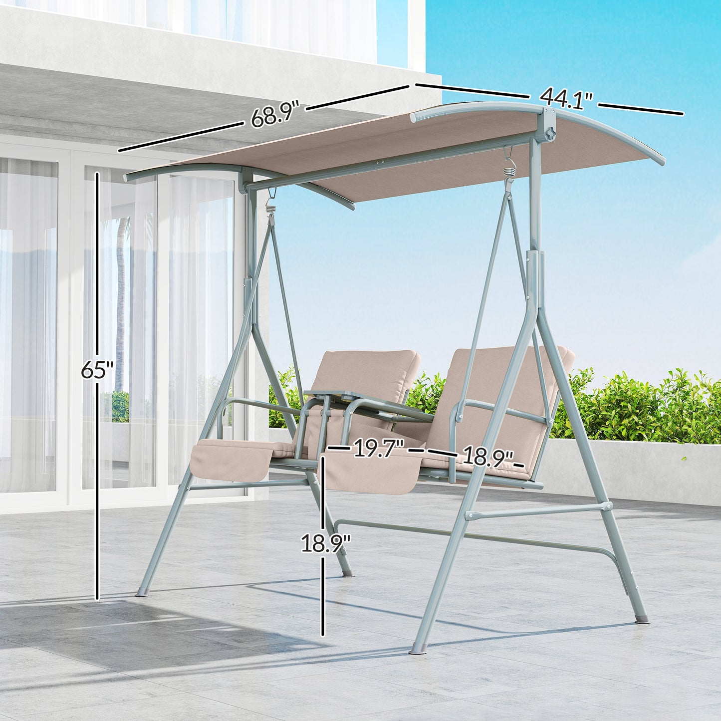 2-Seater Outdoor Porch Swing with Canopy and Table