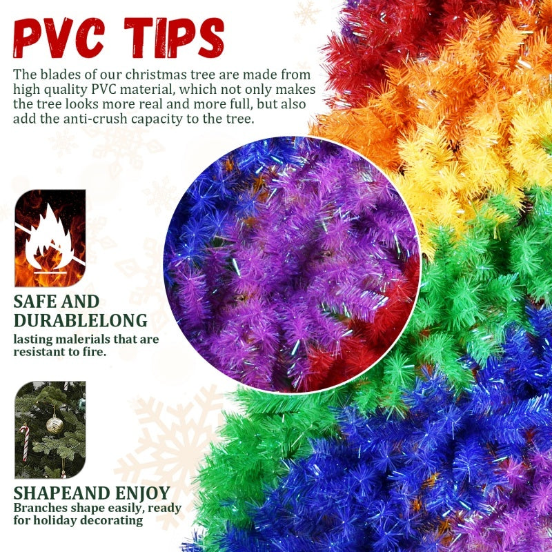 6FT 7.5FT Artificial Colorful Rainbow Christmas Tree, Hinged Xmas Tree With PVC Branch Tips - Patrian Supply Co.
