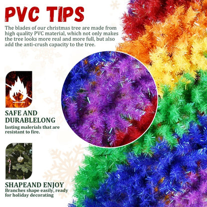 6FT 7.5FT Artificial Colorful Rainbow Christmas Tree, Hinged Xmas Tree With PVC Branch Tips - Patrian Supply Co.