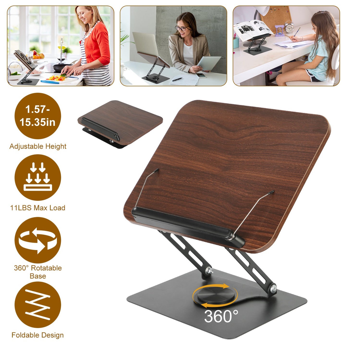 Book Stand for Reading Foldable Wood Book Holder