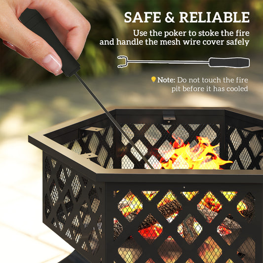 28 Outdoor Fire Pit with Grill Hexagon Fireplace