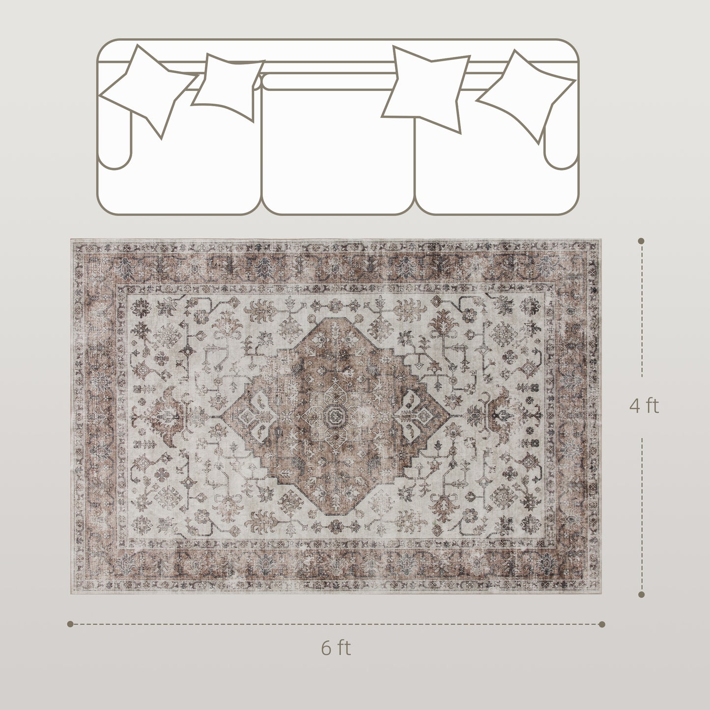 4x6 Area Rug, Vintage Machine Washable Rug