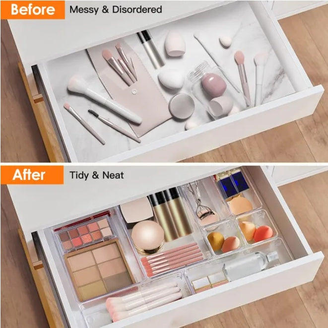 25Pcs Clear Plastic Drawer Organizers Set