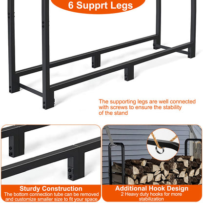 1Pc Firewood Log Rack 2500LBS Iron Wood Lumber Storage