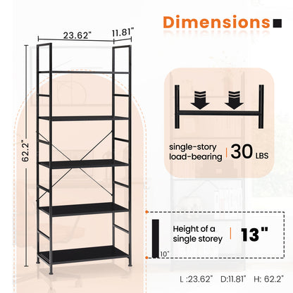 Five-tier bookshelf