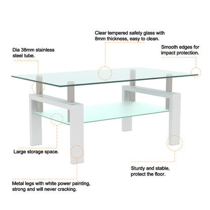 White coffee table, clear coffee table, and modern side or center tables