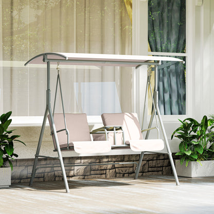 2-Seater Outdoor Porch Swing with Canopy and Table