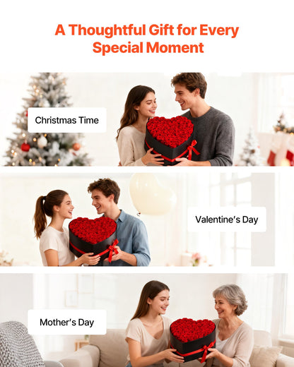 Forever Flowers, 50 Preserved Roses in A Heart Shape Box