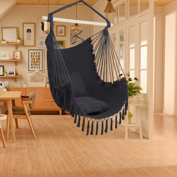 Galvanized Pipe Cut Gray Fringe Cushion Hanging Chair Polyester Cotton Belt 2pcs Cushion
