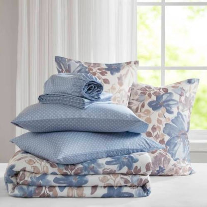 Floral Comforter Set With Bed Sheets Blue Queen - Patrian Supply Co.