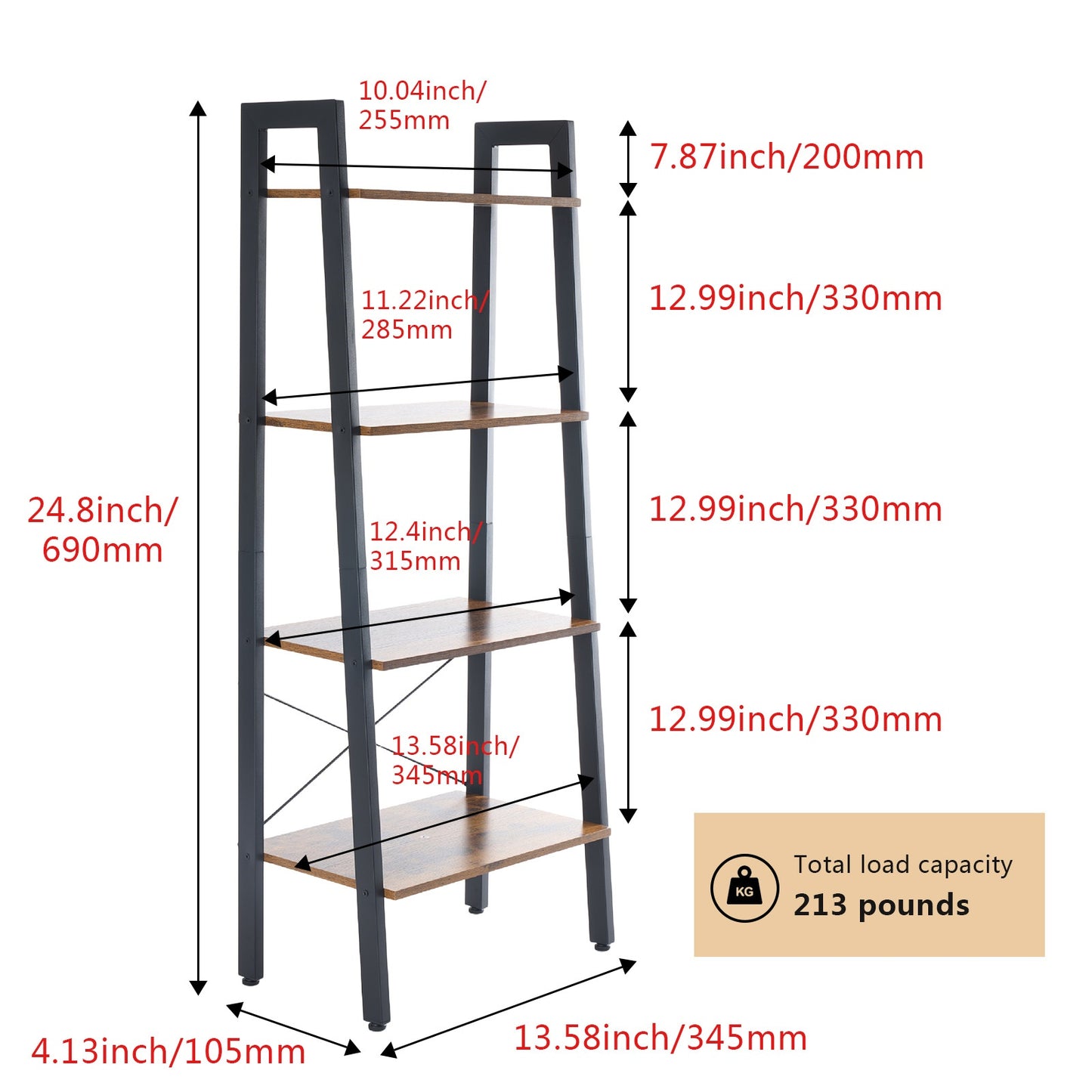 4-Tier Ladder Shelf, Bookcase Storage & Display Shelf