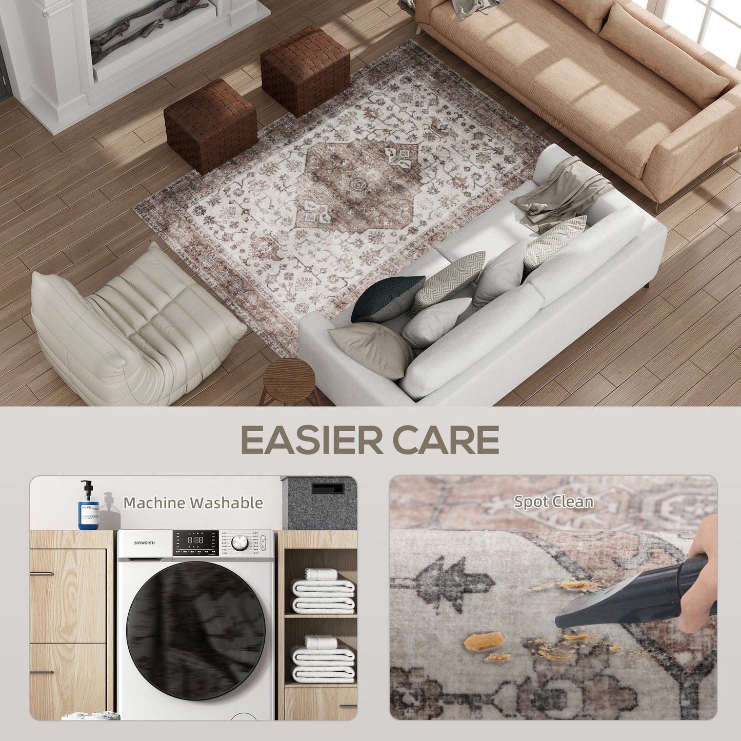 4x6 Area Rug, Vintage Machine Washable Rug