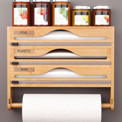 A Bamboo Cling Film Cutter With A Tissue Holder
