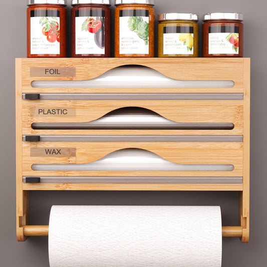 A Bamboo Cling Film Cutter With A Tissue Holder