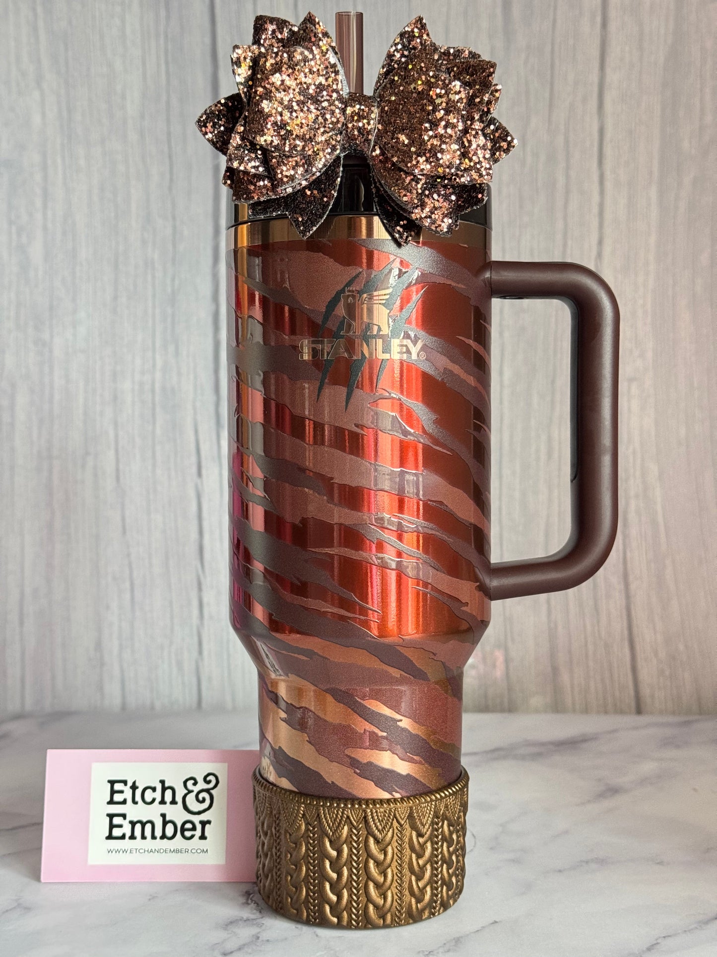 Deep Bronze Metallic MACRAME Tumbler Boot -fits 20-40oz