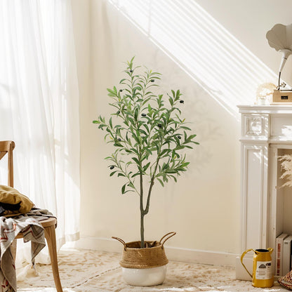 1 Artificial Olive Tree, Tall Potted Olive Tree With Flower Pot