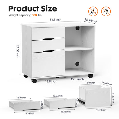 3 Drawer Mobile Rolling Lateral File Cabinet