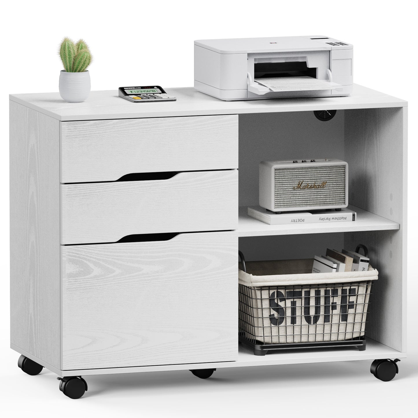 3 Drawer Mobile Rolling Lateral File Cabinet