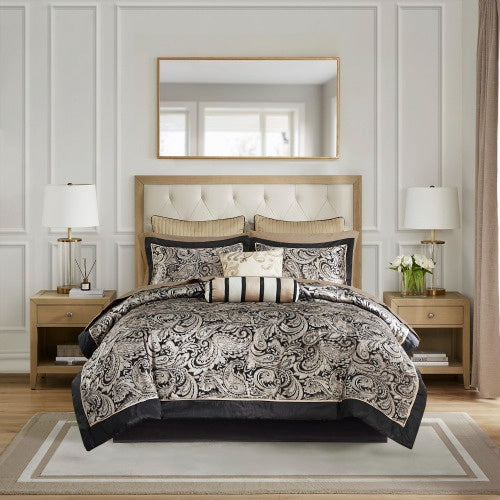 12 Piece Comforter Set With Cotton Bed Sheets Black Queen - Patrian Supply Co.
