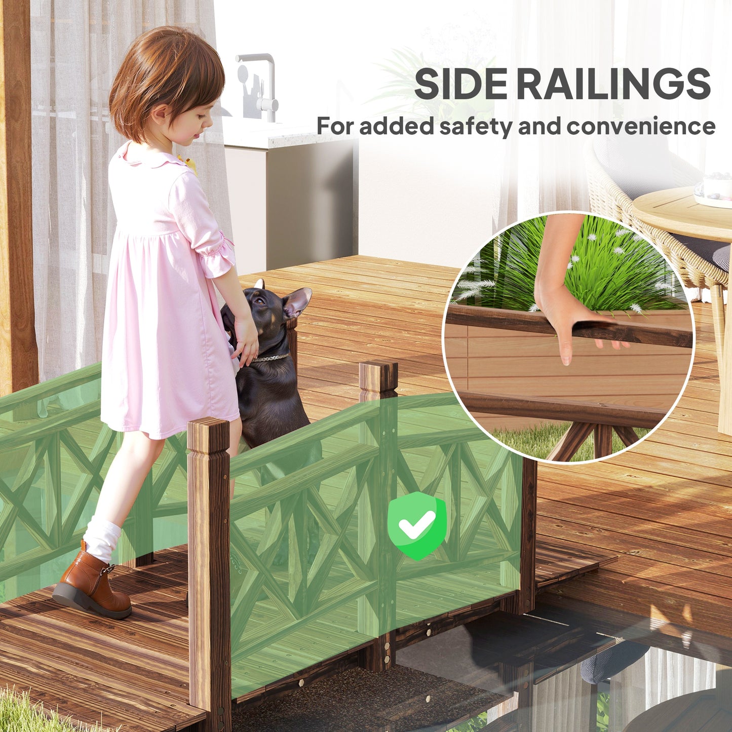 5 Ft. Wooden Garden Bridge Footbridge For Ponds, Creeks, Streams, Carbonized