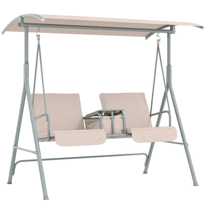 2-Seater Outdoor Porch Swing with Canopy and Table