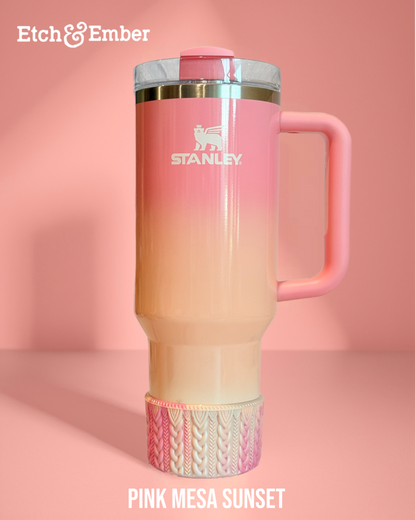 Pink Mesa Sunset Macrame Tumbler Boot - fits 20-40oz