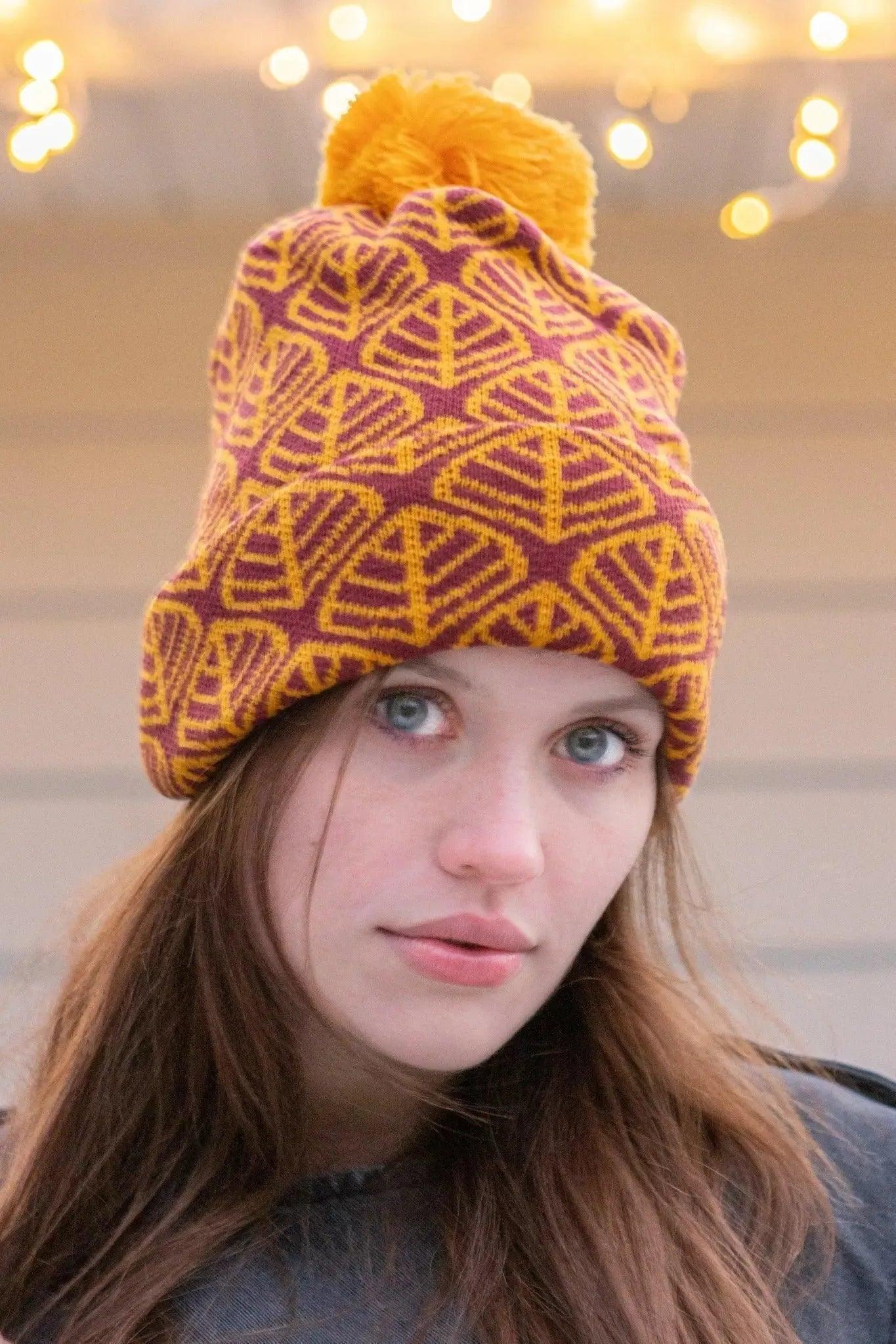 Crimson Glow Winter Hat with Beanie