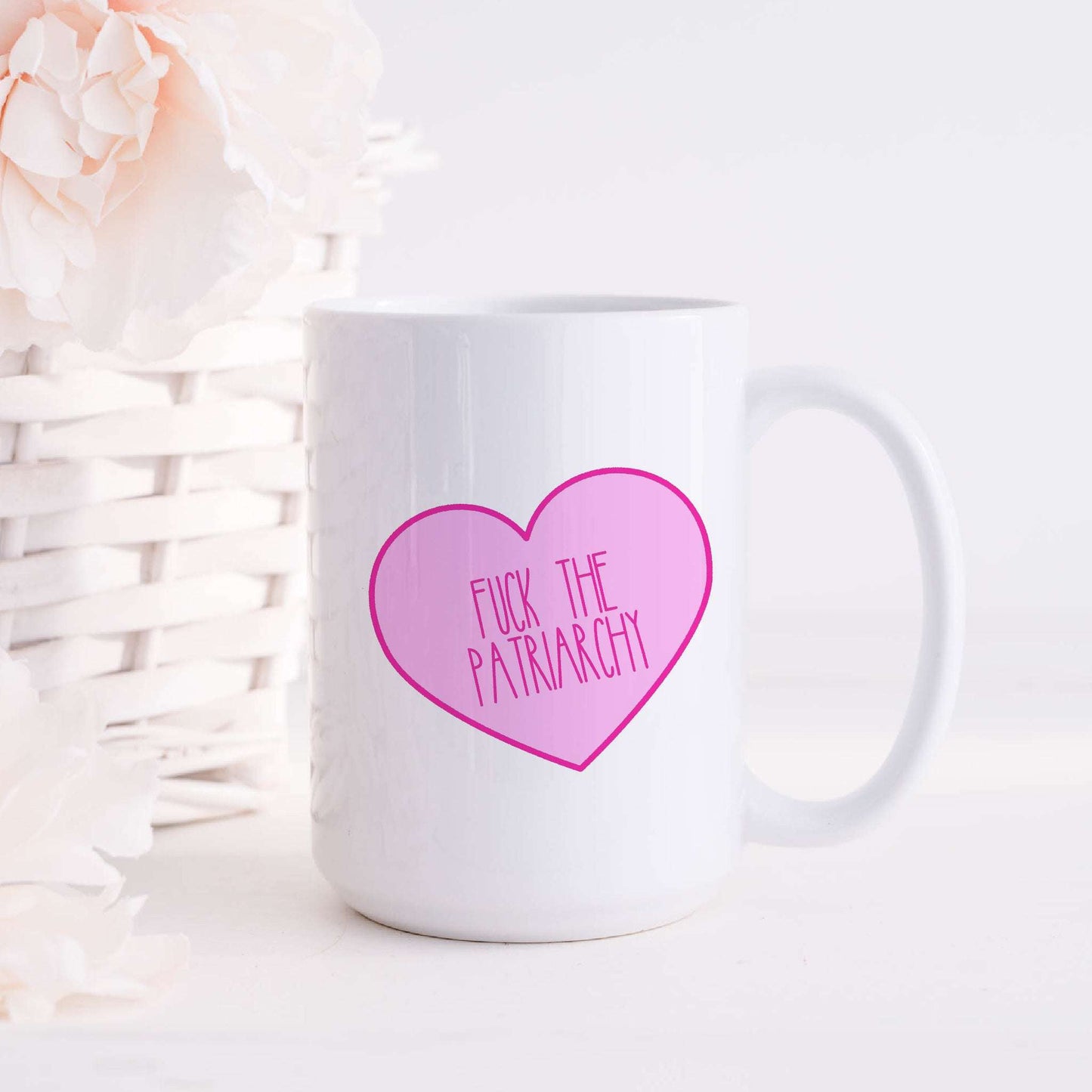 Fuck The Patriarchy Candy Heart Mug