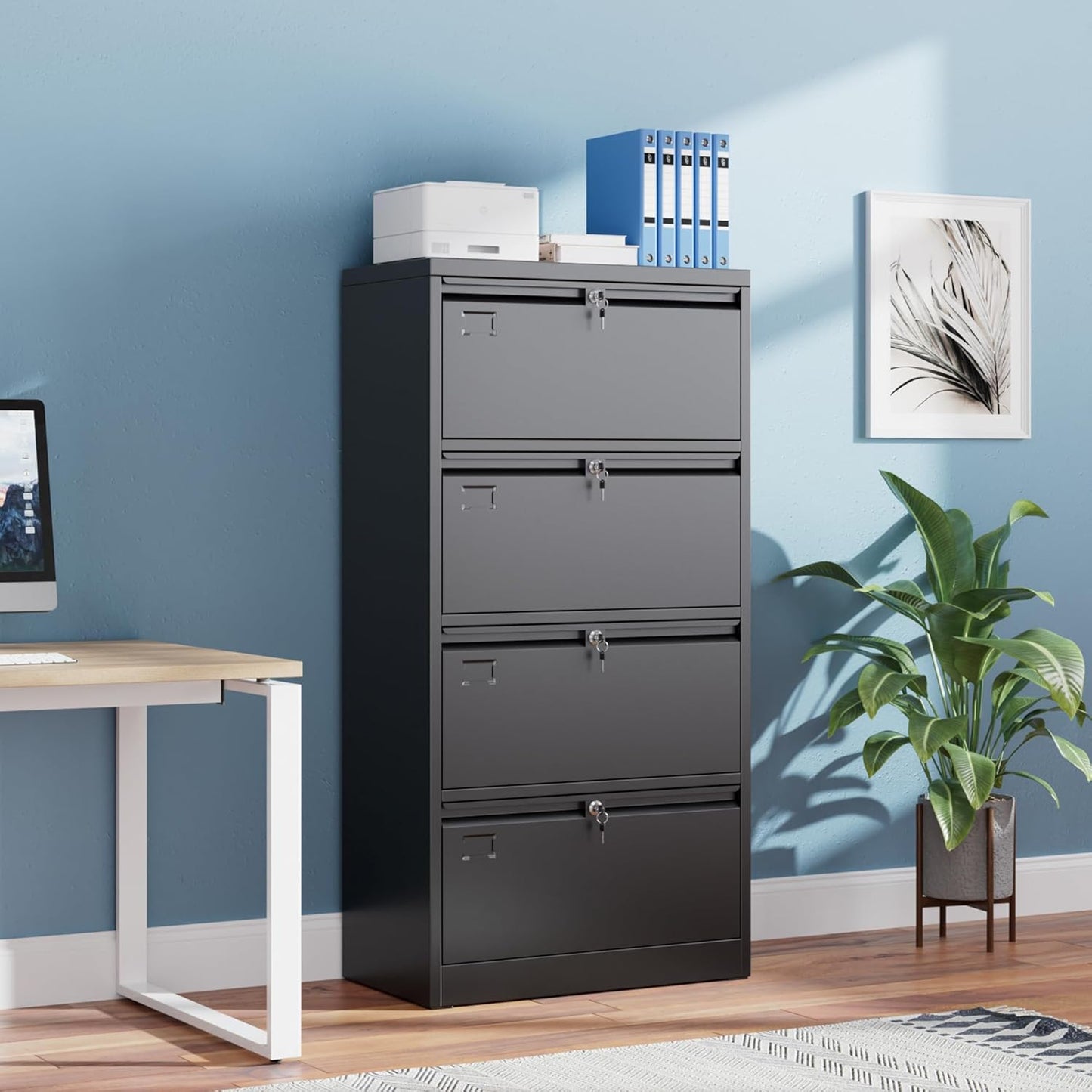 4 Drawer Lateral File Cabinet, Metal Wide Filing Cabinet With Independent Locks