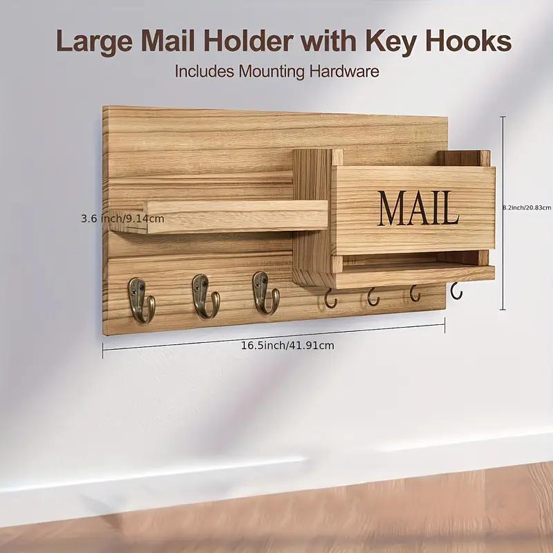 Simple Wooden Wall Mounted Keychain Mail Storage Rack Farmhouse Style