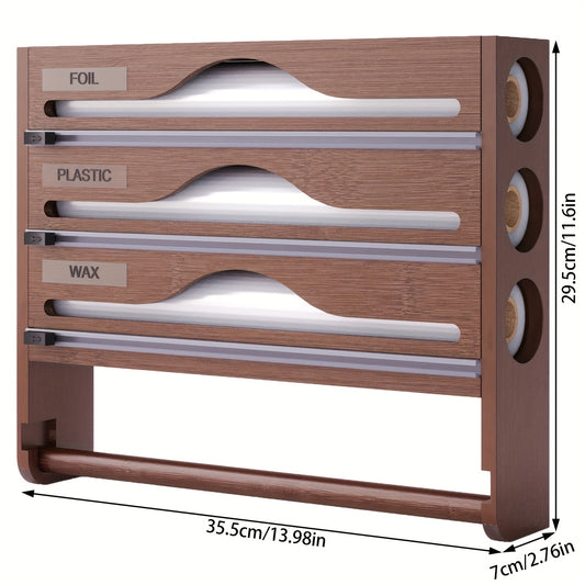 A Bamboo Cling Film Cutter With A Tissue Holder