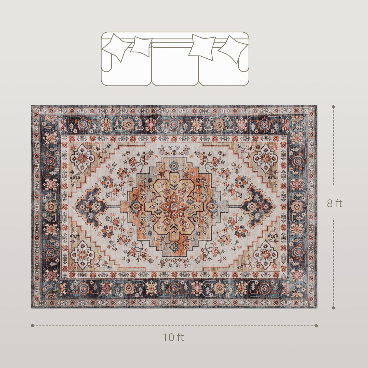 Area Rug 8x10, Machine Washable Rug