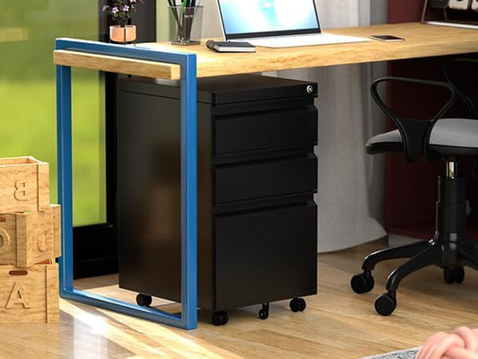 3 Drawer Mobile File Cabinet, Fully Assembled Office File Cabinets,Letter Legal A4 Size Drawer,Black