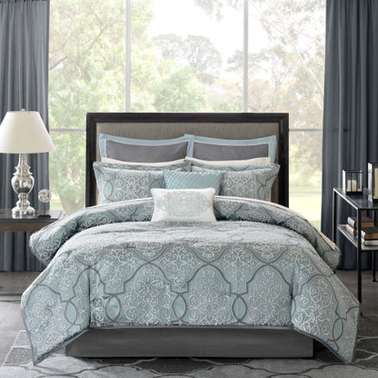 12 Piece Comforter Set With Cotton Bed Sheets Blue King - Patrian Supply Co.