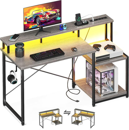 Computer Desk,48 Inch Gaming Desk with Led Lights & Power Outlet
