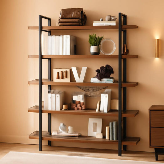 Brown 47 Inch Wide Industrial Bookcase Five Tier Heavy Duty
