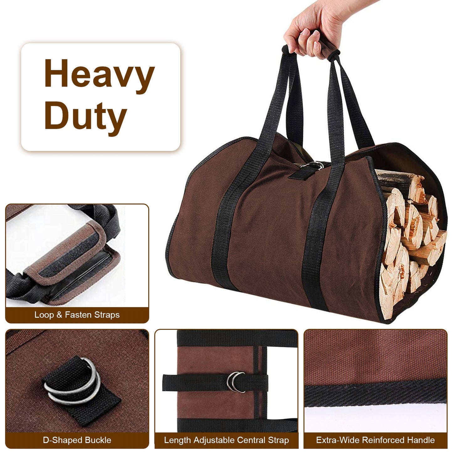1Pc Firewood Carrier Bag with Handle Durable